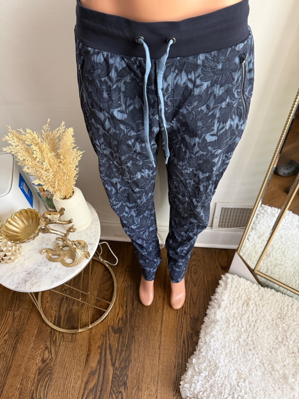 Navy Floral Print Drawstring Joggers - Picture 1 of 4